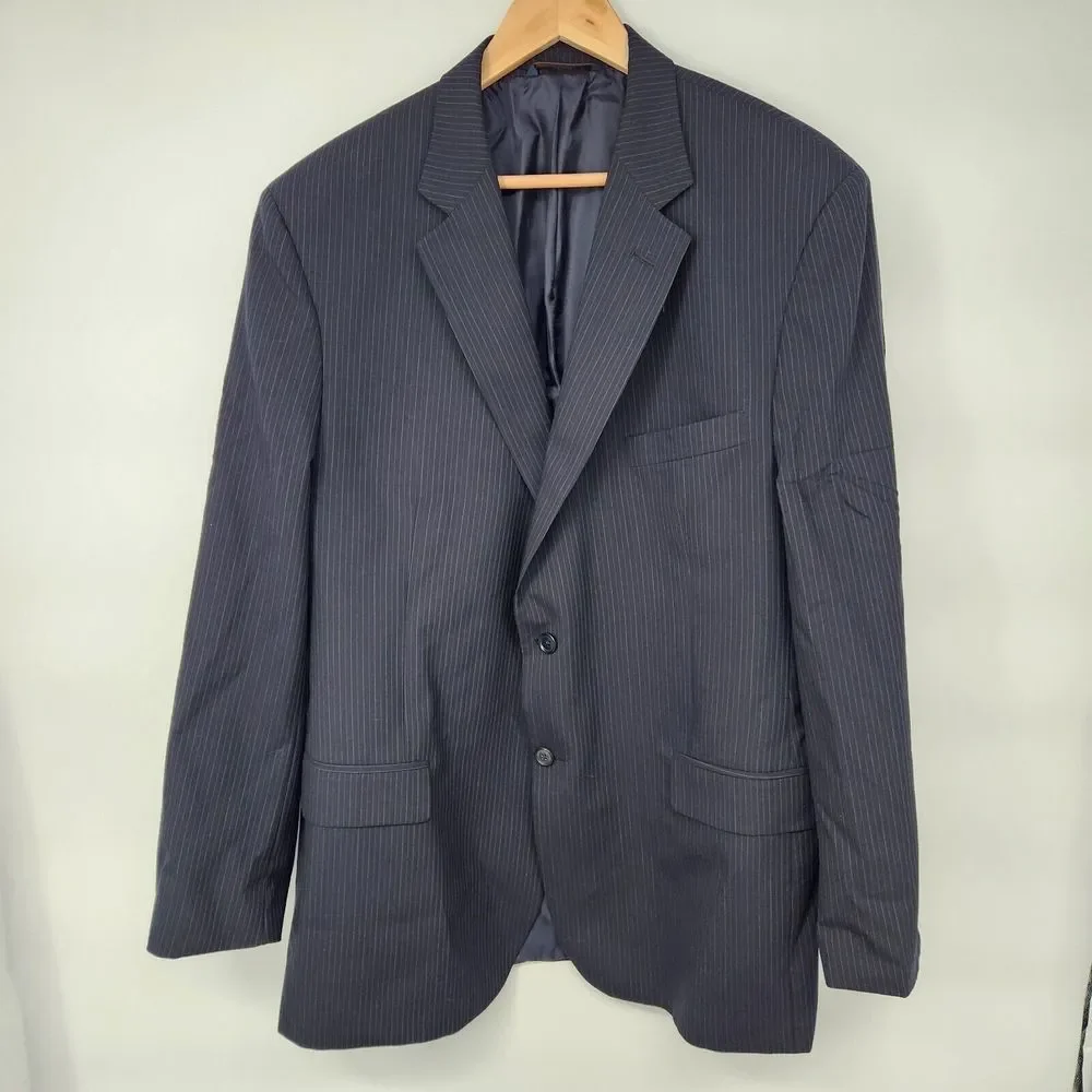 Brooks Brothers‎ 346 Jacket Dark Blue w/ Blue & Gray Pinstripe Blazer Wool 46L